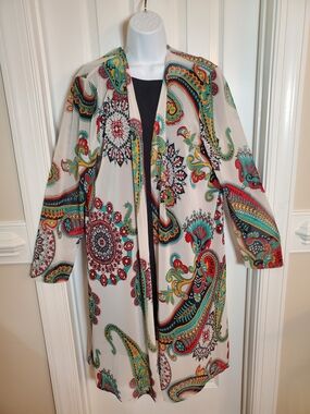 Vision USA Vibrant Paisley Open Front Lightweight Duster Cardigan XL